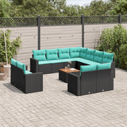 Set Divani da Giardino 12pz con Cuscini Nero in Polyrattan