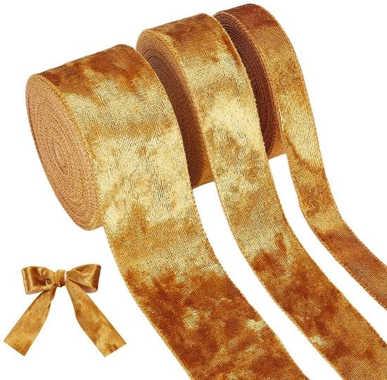 Lana di Velluto 15 Metri - Piastrato in Oro - Decorazione di Natale - Confezione Regalo - Artigianato - Progetto Elegante - Lana di Decorazione