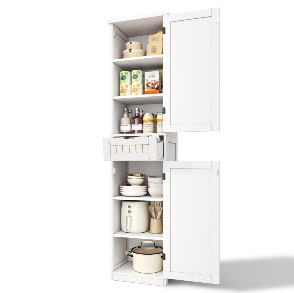 Mobile dispensa da cucina 170x40x30 cm in MDF bianco con 4 ripiani regolabili e sistema antiribaltamento