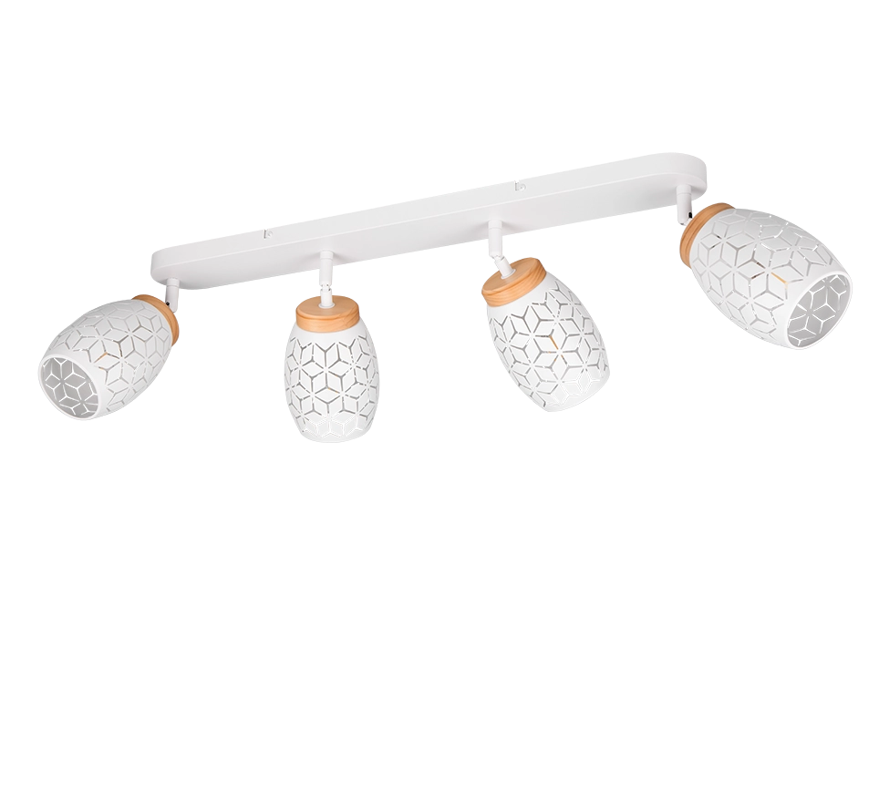 Barra 4 spots, metallo, bianco e legno, L 74 cm, Bidar