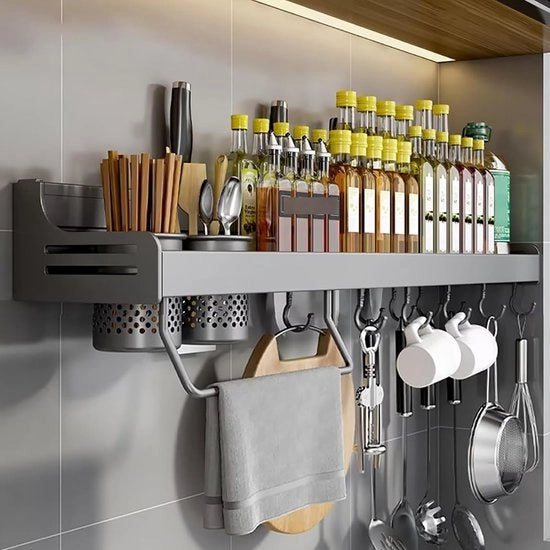 Organizzatore per erbe appeso - organizzatore per muro - 2 contenitori - 40 cm - grigio