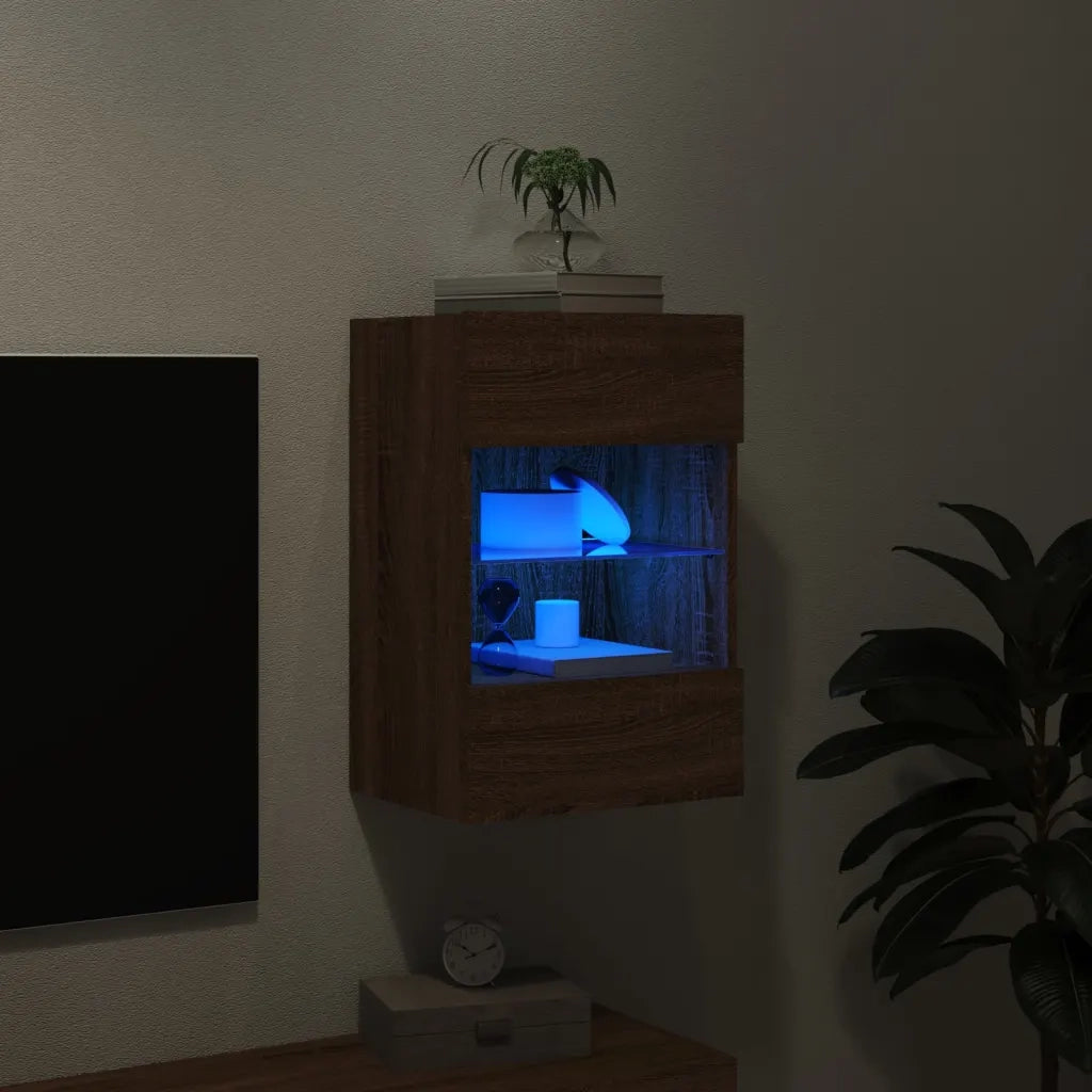 Mobile TV a Parete | Armadietto TV | Mobile Porta TV con Luci LED Rovere Marrone 40x30x60,5 cm