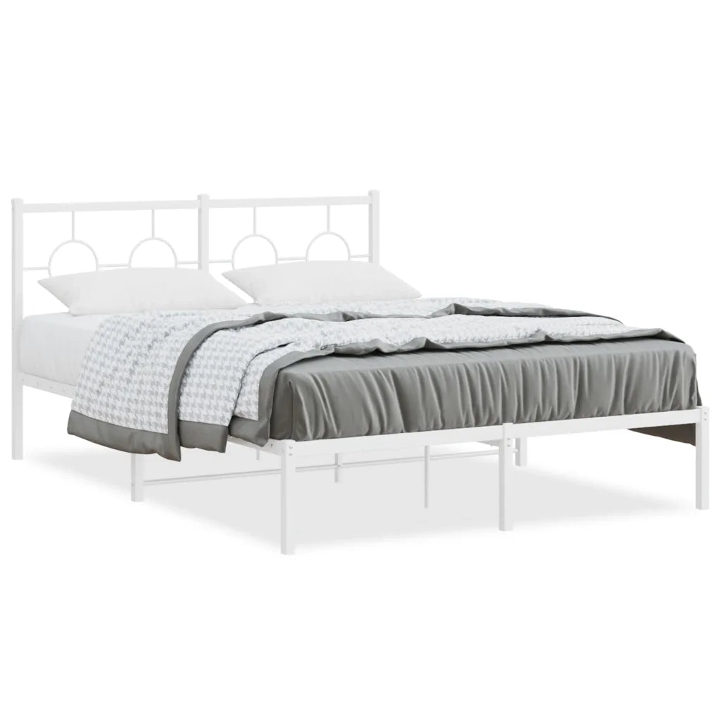 Letto matrimoniale | Letto per adulti | Giroletto con Testiera Metallo Bianco 135x190 cm