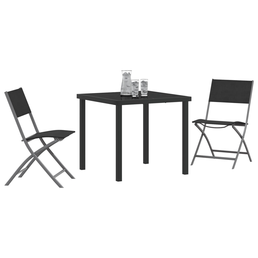 Set da Pranzo da Giardino 3 Pezzi Nero Textilene e Acciaio