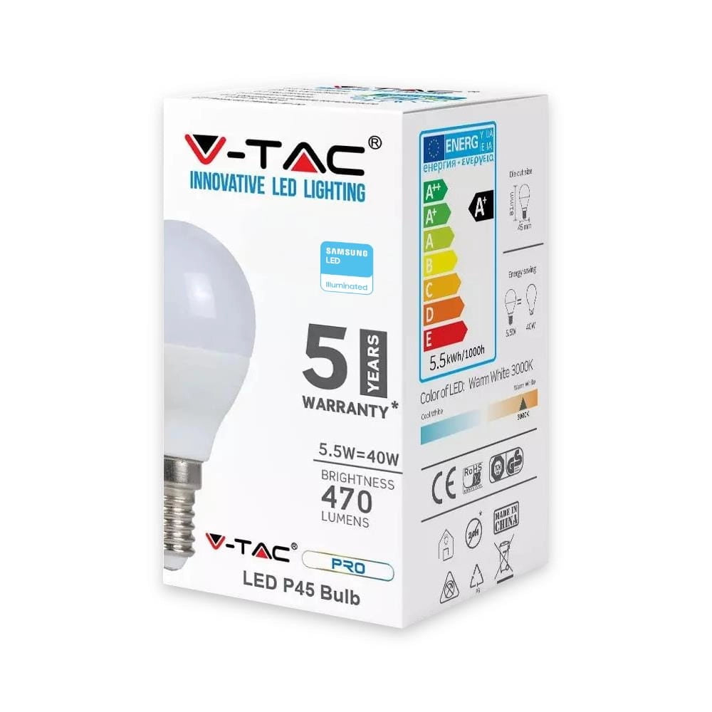 Lampadina LED V-TAC Samsung 5,5W E14 P45 3000K 470lm