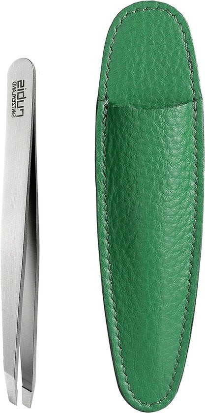 Pincet schuin in pelle verde - pincet professionale per l'epilazione dei sopraccigli
