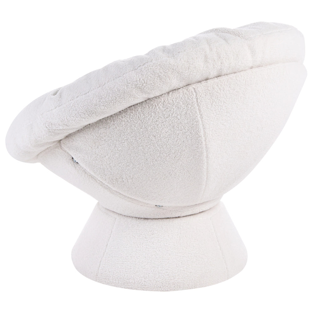 Poltrona Bouclé bianco sporco con base girevole a 360° Papasan a forma di ciotola stile moderno salotto angolo lettura