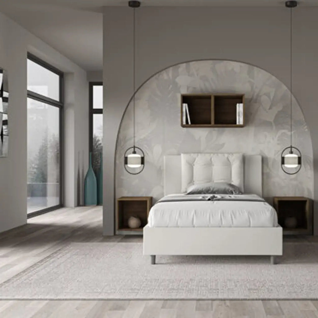 Letto una piazza e mezza senza rete imbottito 120x190 similpelle bianco Annalisa