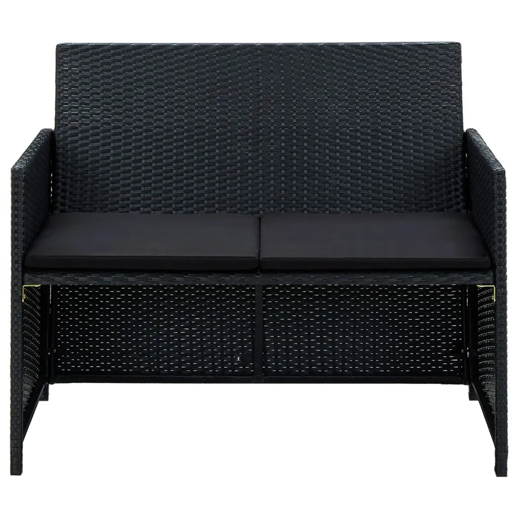Set Divani da Giardino 4 pz con Cuscini in Polyrattan Nero 46390