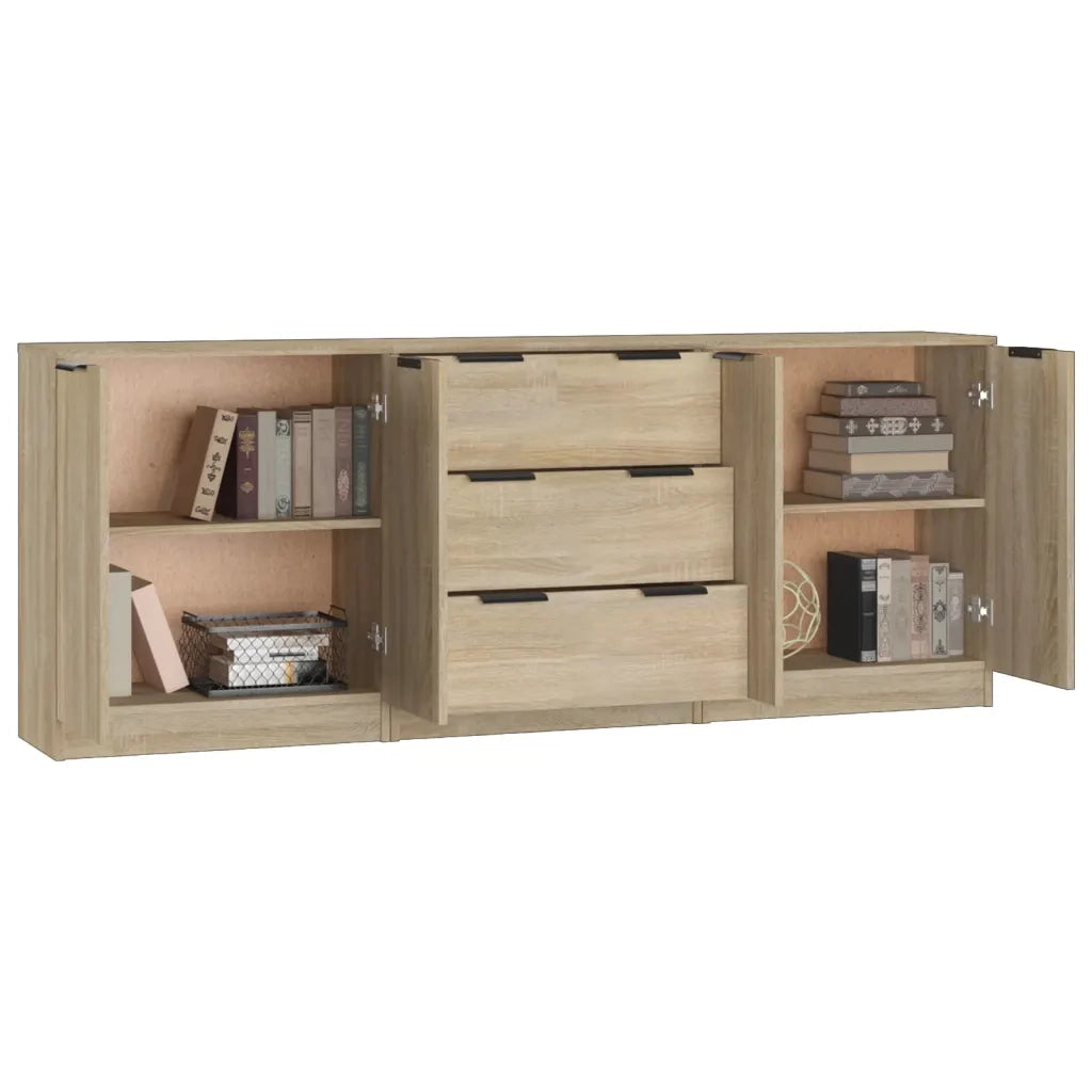 Credenze 3 pz | Madia | Buffet da pranzo | Armadio da pranzo Rovere Sonoma in Legno Multistrato