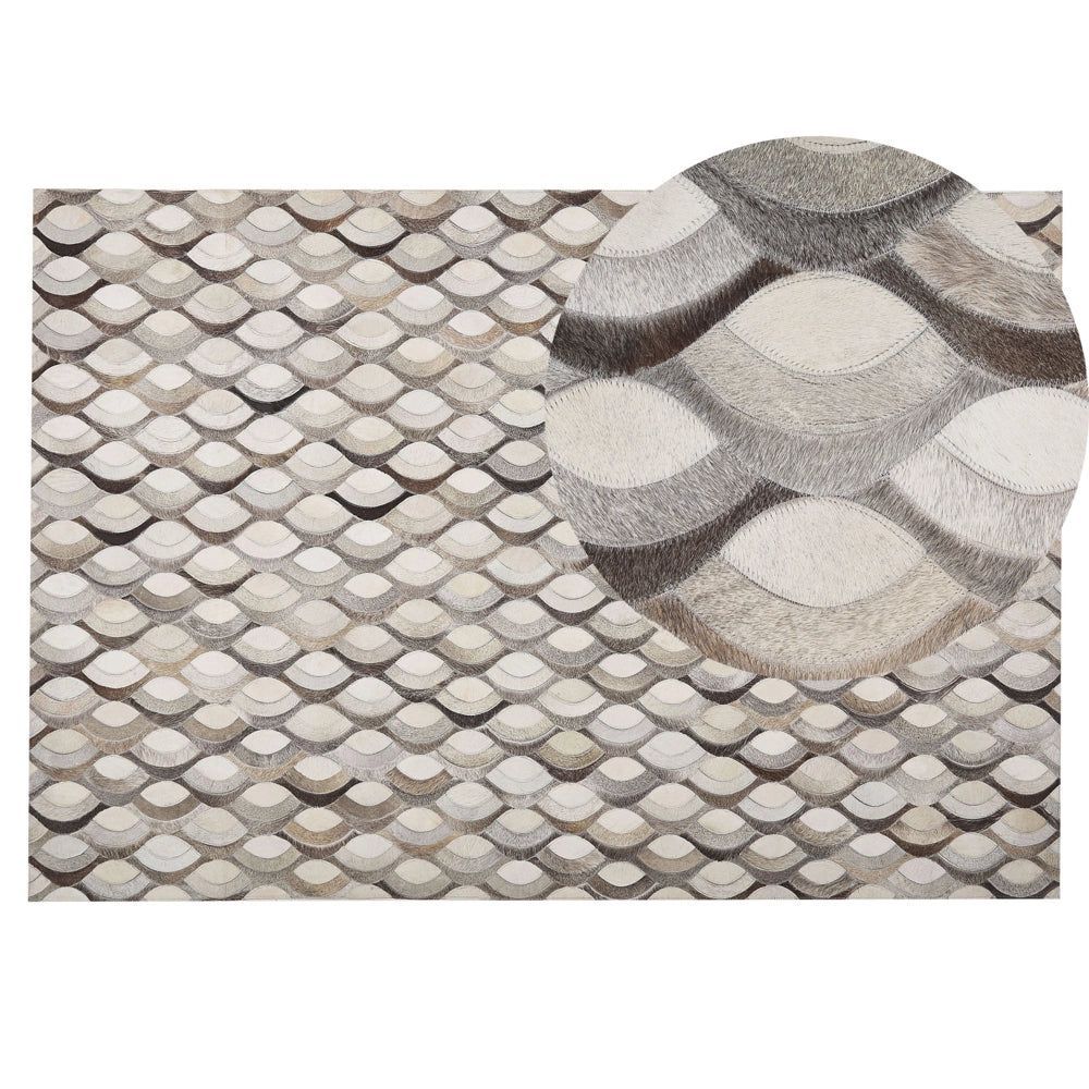 Tappeto tappetino Pelle Bovina Beige e Marrone 140 x 200 cm Motivo Patchwork Intreccio Retro