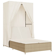 Lettino Prendisole | Sdraio da giardino | Lettino da sole con Tetto e Tende Beige in Polyrattan
