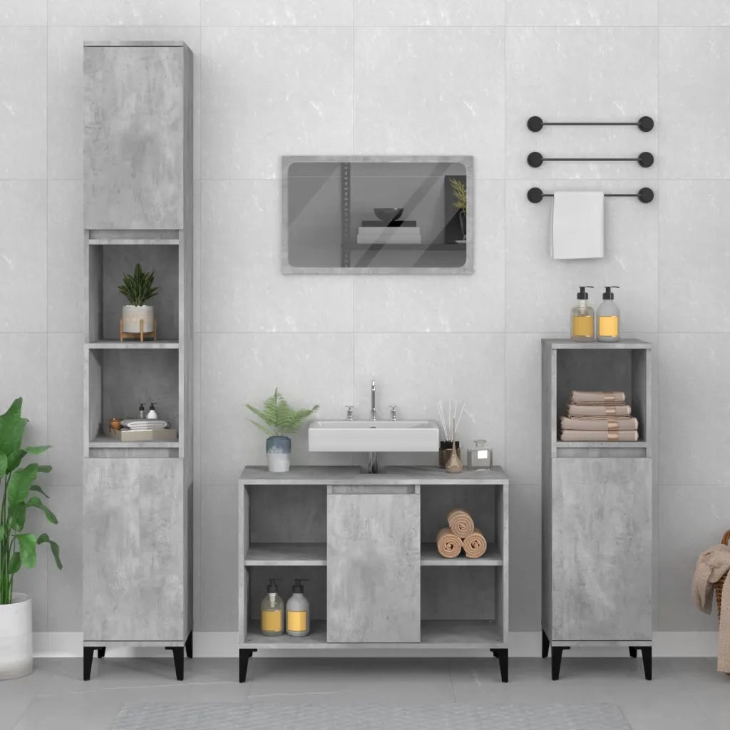 Mobile Lavabo-Armadietto da bagno Grigio Cemento 80x33x60 cm in Legno Multistrato 715624