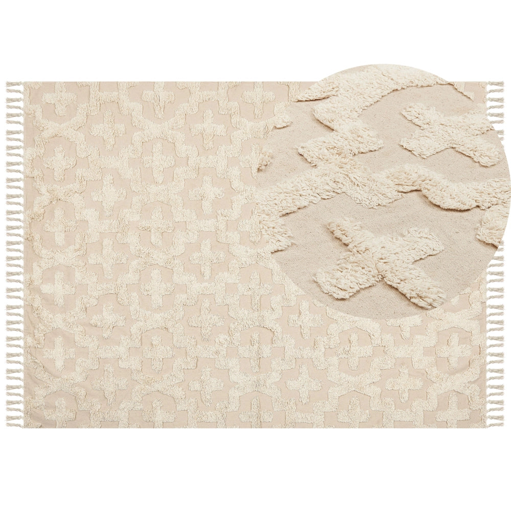 Tappeto in cotone beige 160 x 230 cm motivo geometrico trapuntato minimalista soggiorno camera da letto