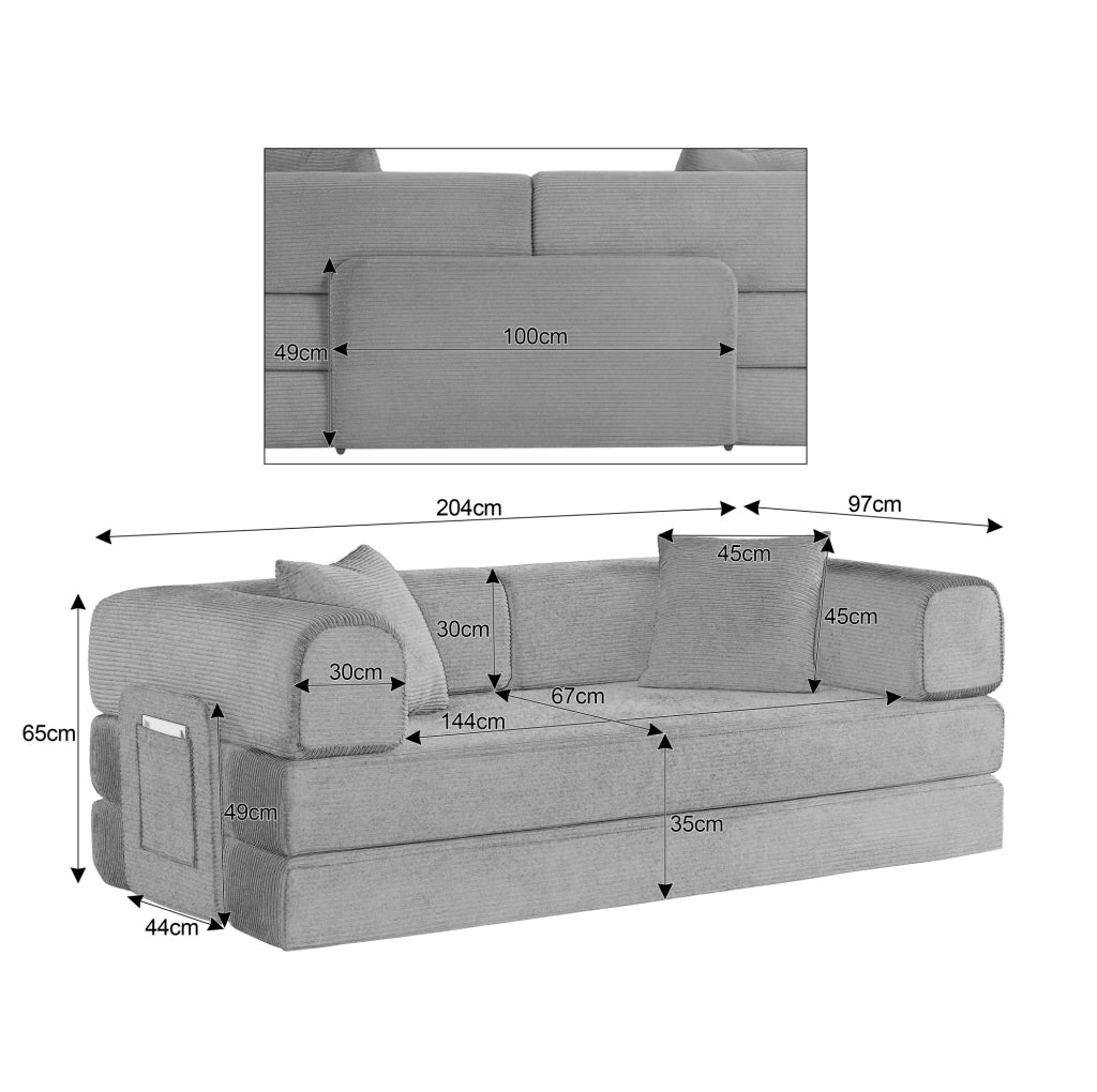 Divano letto pieghevole terracotta in schiuma con 2 cuscini