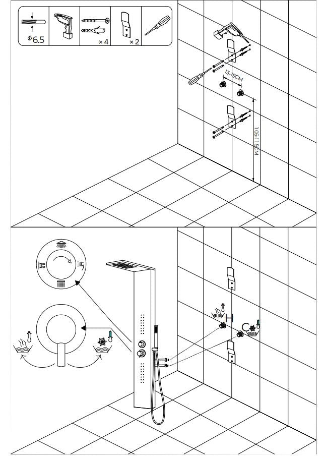 Colonna doccia attrezzata easy in acciaio inox con cascata spazzolata 150x23x53 *** confezione 1