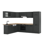 Cucina angolare completa R-Line Antracite rustico/Antracite 287 x 227 cm, PL Rovere Vicco