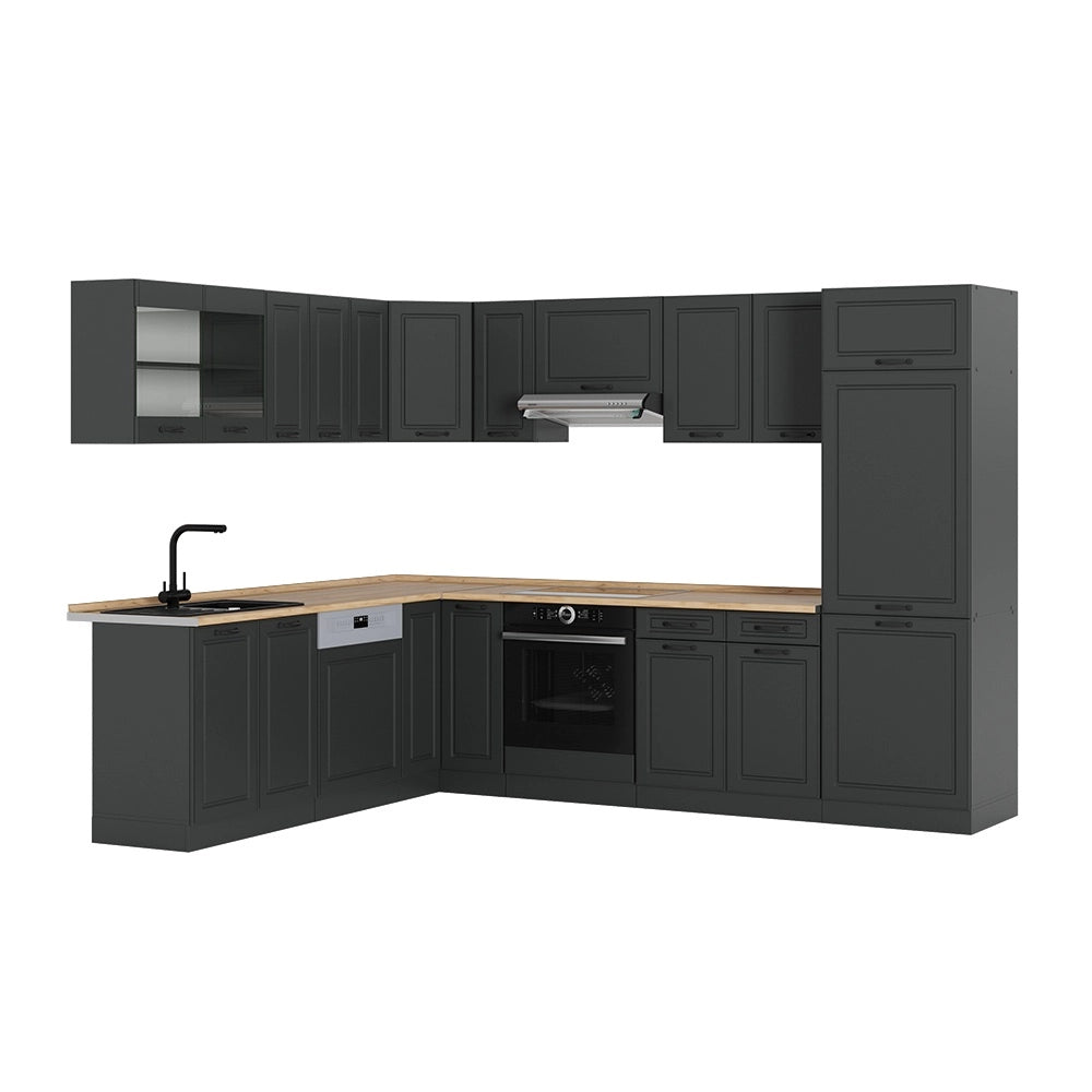 Cucina angolare completa R-Line Antracite rustico/Antracite 287 x 227 cm, PL Rovere Vicco