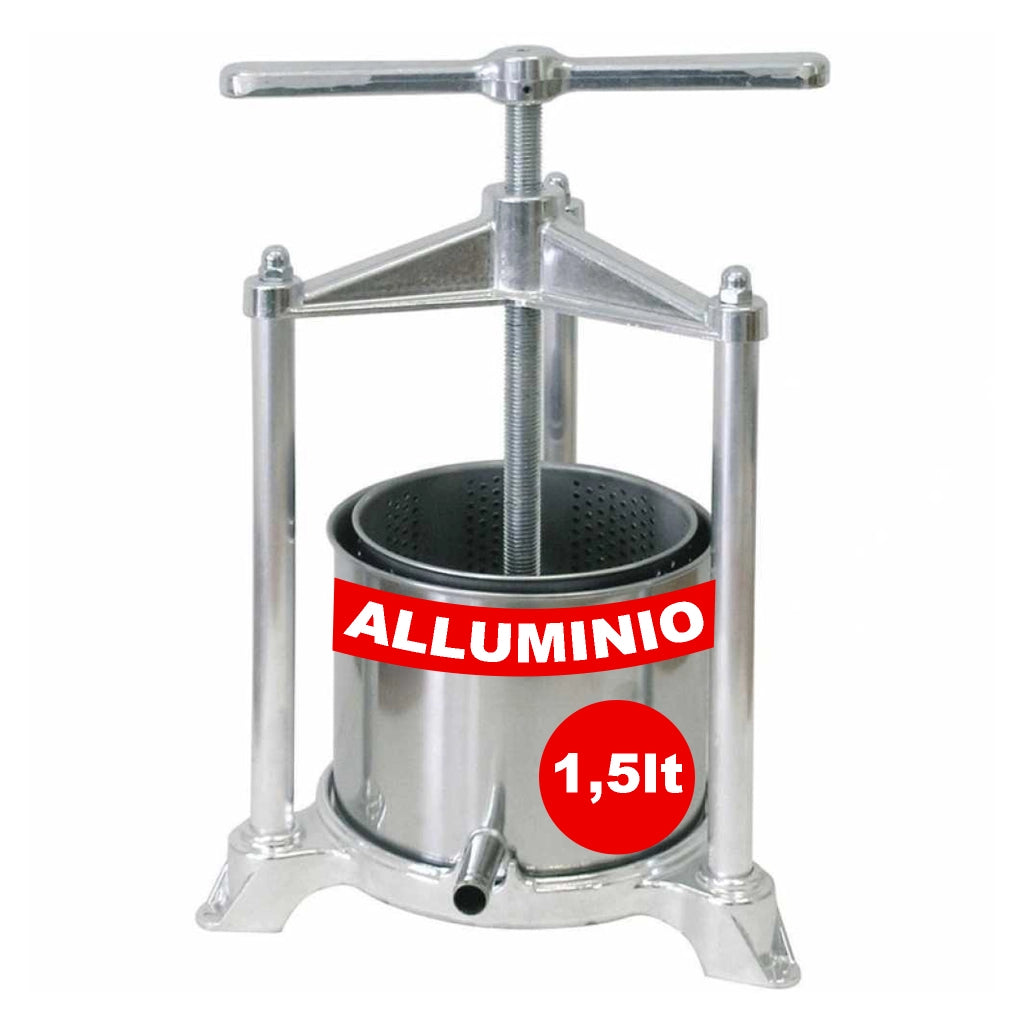 Torchietto premitutto in Alluminio 1,5L Torchio Manuale per Vino, Uva e Frutta | Pressa Manuale Compatta, Resistente e Facile da Utilizzare