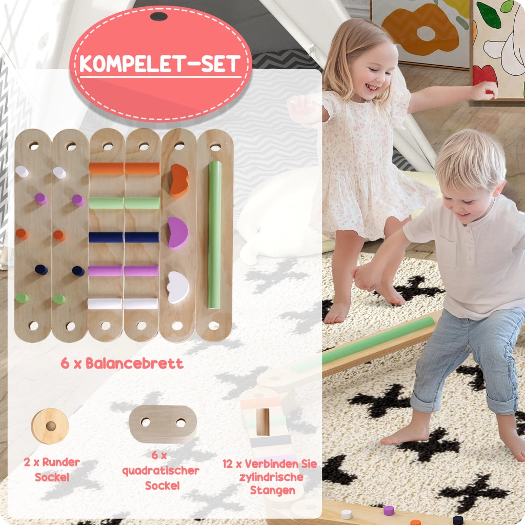 Set per Bambini con Trave di Equilibrio in Legno ¨C Zephmum ¨C 3-8 Anni