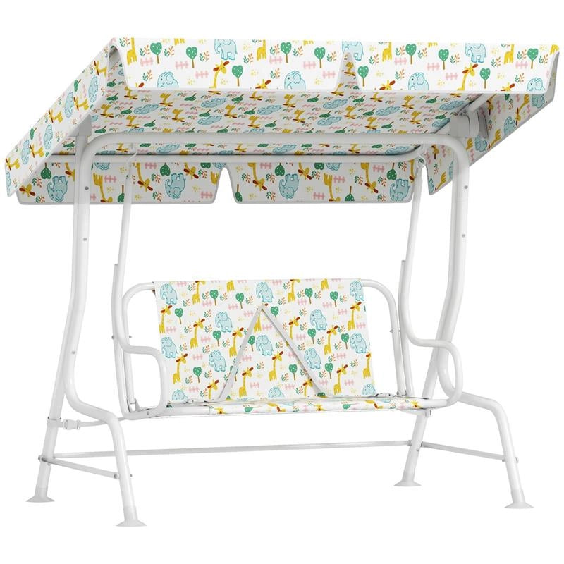 DONDOLO PER BAMBINI DA ESTERNO A 2 POSTI CON TETTUCCIO REGOLABILE E CINTURE DI SICUREZZA 112X75X120 CM BIANCO