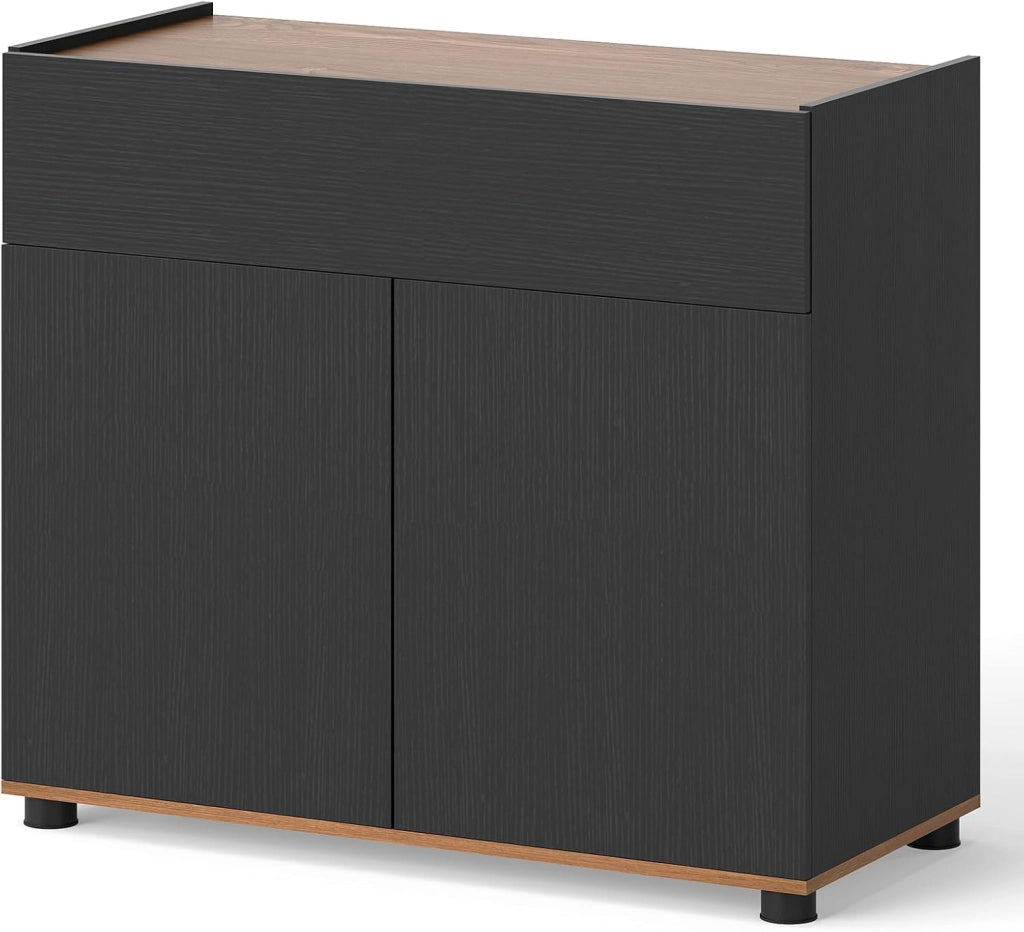 Credenza da cucina, mobile ausiliario con 1 grande cassetto e 2 ante, piano con bordo rialzato, apertura a pressione, 80 x 35 x 70 cm, armadio portaoggetti per ingresso, soggiorno