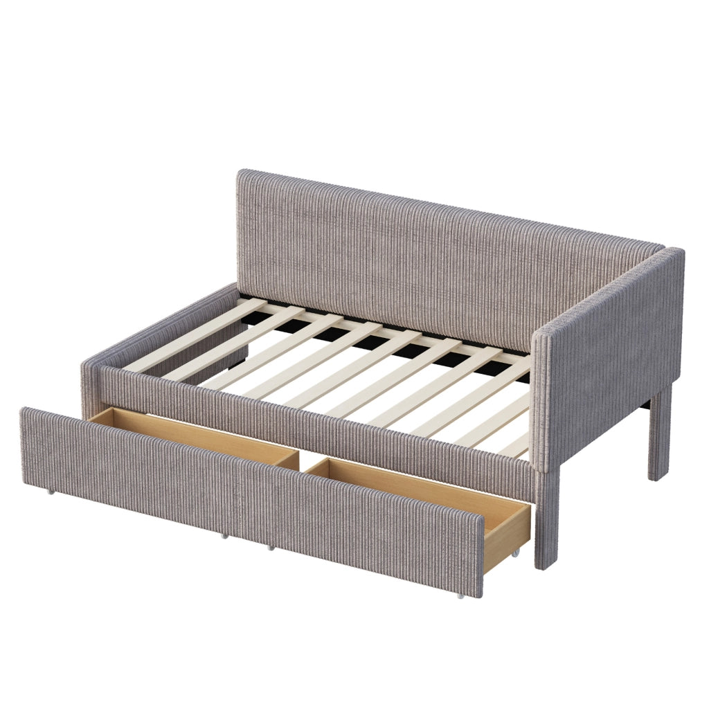 Divano letto a una piazza 90x200 cm in velluto grigio con 2 cassetti e rete a doghe
