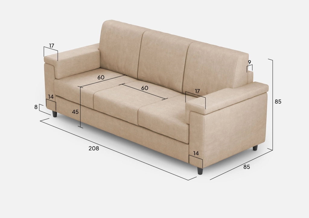 Divano 3 Posti 208x85x85 cm Marrak in Tessuto Beige