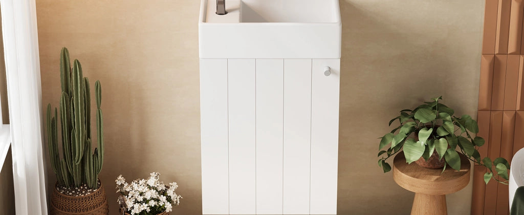 Mobile lavabo sospeso bianco in MDF con lavabo in ceramica