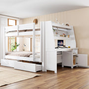 Letto a castello con armadio laterale e scrivania, 140x200 cm, bianco