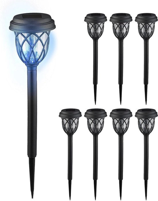Set di lampade da giardino da 8 lampioni con base 425 x 10 cm lampade da giardino LED nero/trasparente.