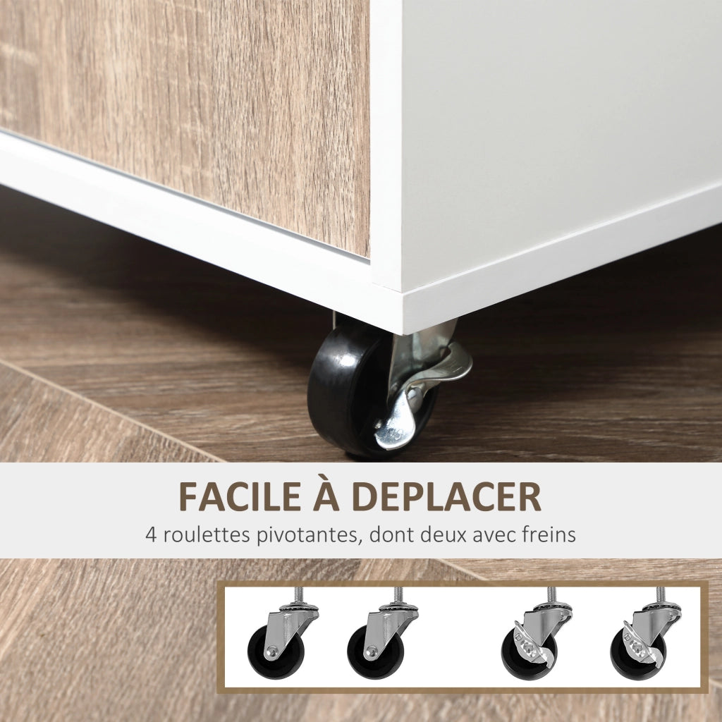 Carrello da cucina con ripiani e cassetti ¨C zephmum ¨C bianco effetto quercia