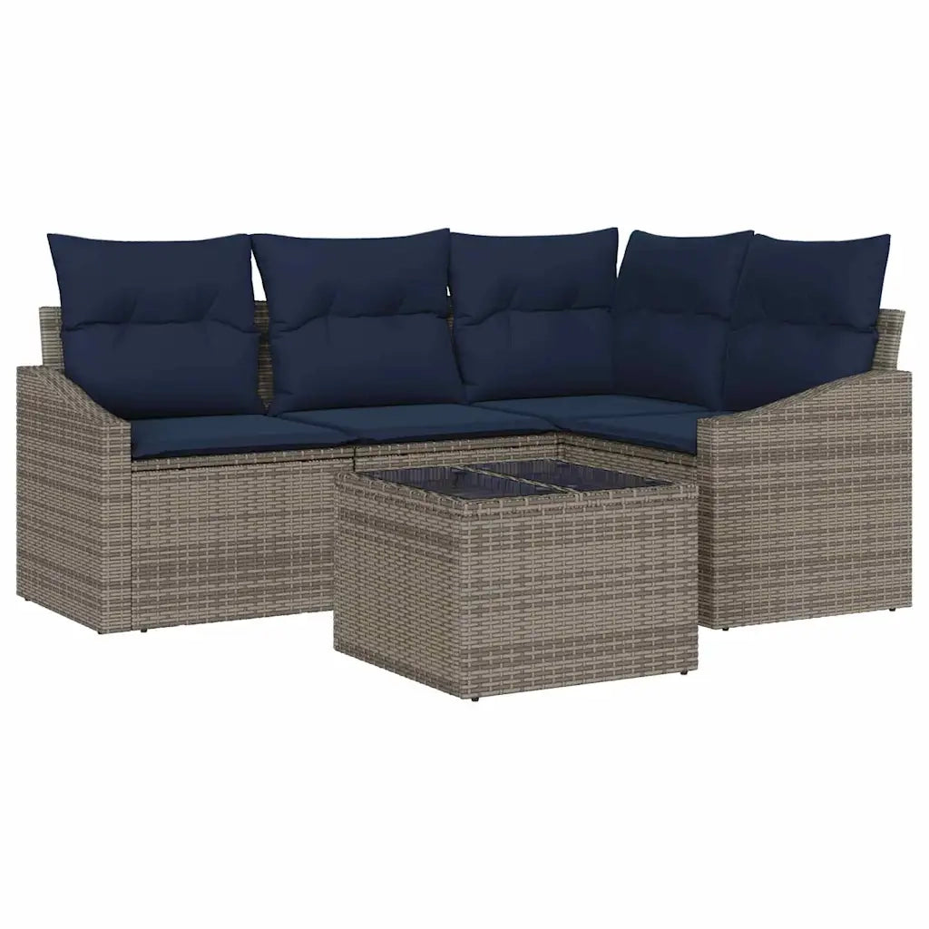 Set Divano da Giardino 5 pcs Grigio e Blu Navy polyrattan 3355384