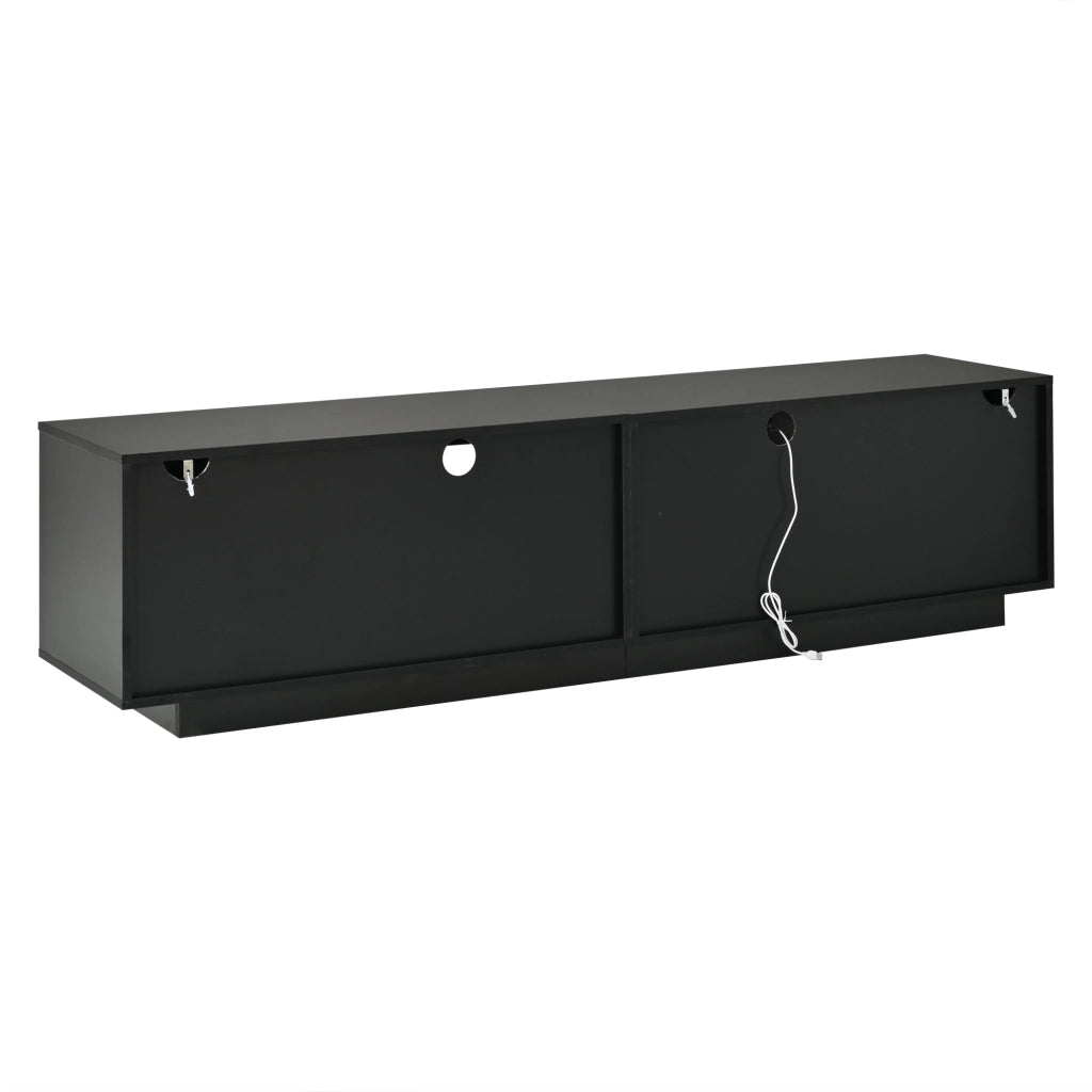 Mobile porta TV con LED, 2 cassetti, 2 vani aperti e 2 ante, finitura lucida, per soggiorno, nero, 180 × 40 × 45 cm
