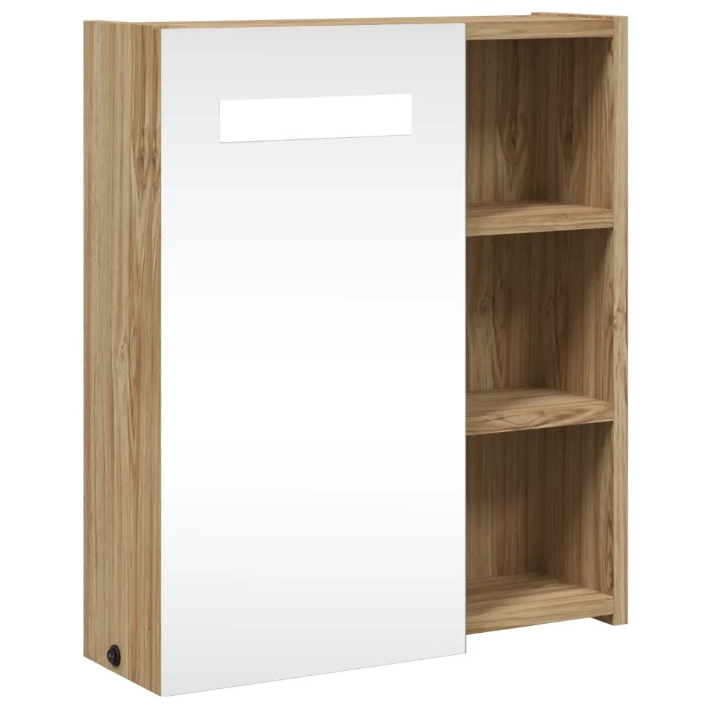 Armadietto Bagno con Specchio e LED-Mobiletto a specchio Rovere 45x13x52 cm