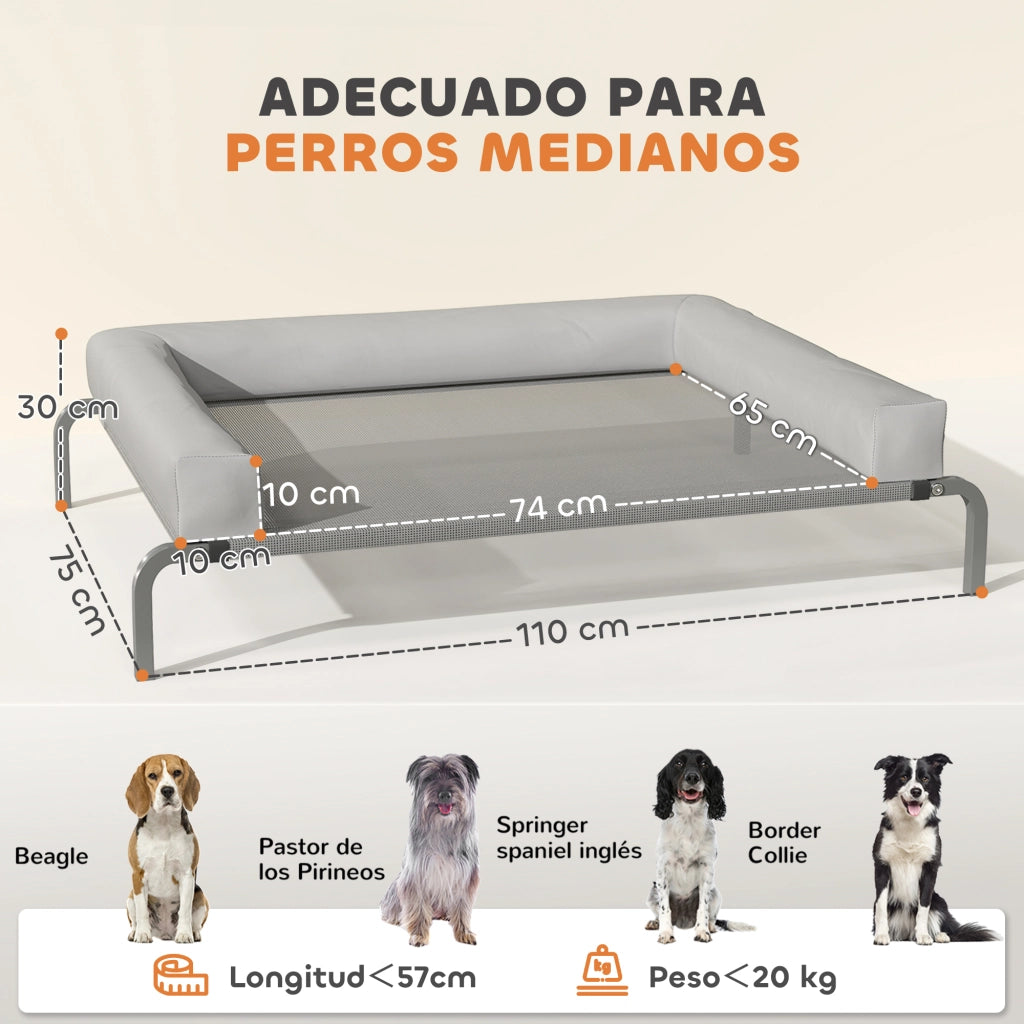 Letto per cani elevato con rete traspirante e struttura in acciaio ¨C zephmum ¨C grigio 110x75x30 cm
