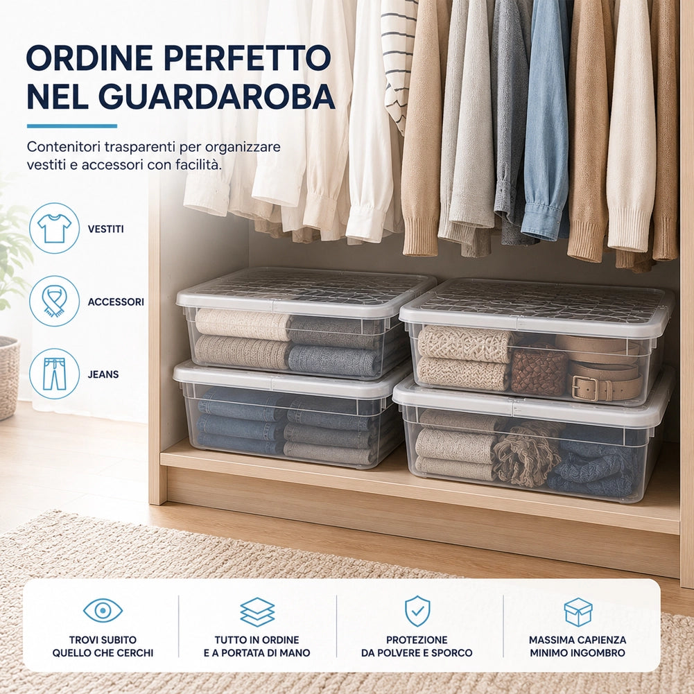 4 Pezzi Storage Box Marea Contenitori Sottoletto in Plastica 20L x 4Pz 58x39x15cm