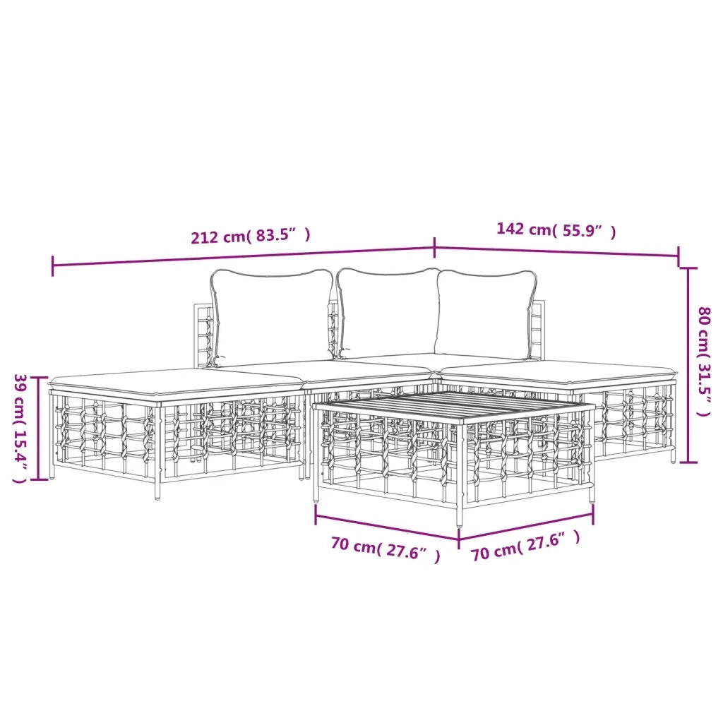 Set Divani da Giardino 5 pz con Cuscini Antracite in Polyrattan 3186728