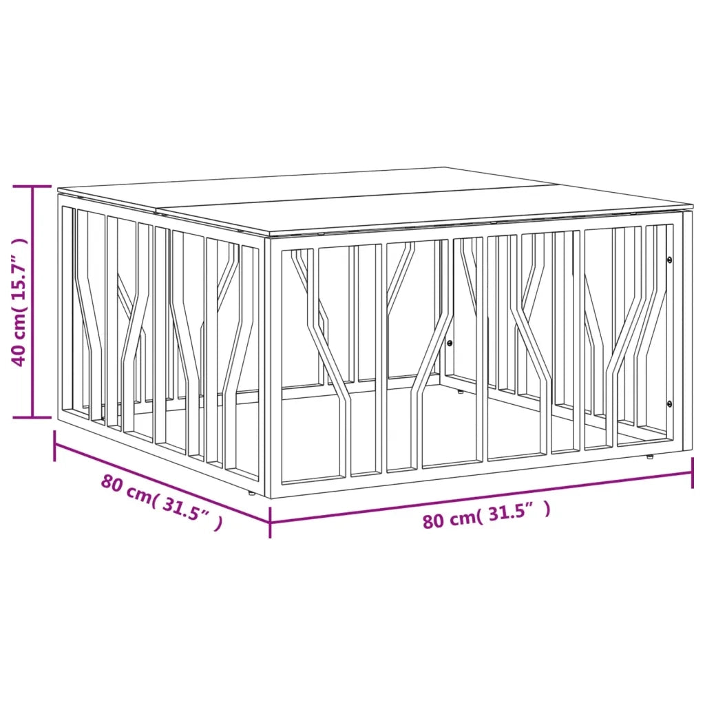 Tavolino da Salotto Argento 80x80x40 cm in Acciaio Inox e Vetro
