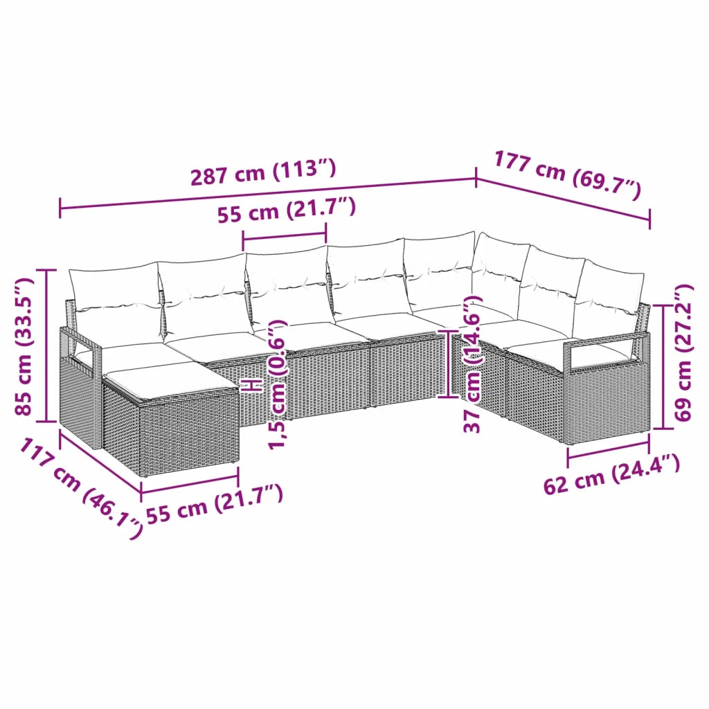 Set di divani con cuscino 8 pcs Grigio polyrattan