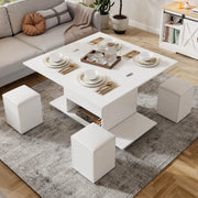 Tavolino da salotto sollevabile multifunzione 100 x 100 x 63;5 cm; bianco; in truciolare