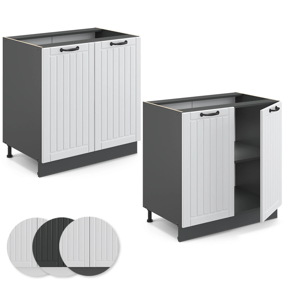Mobile lavello cucina Fame-Line Bianco rustico/Antracite 80 cm con ripiano, senza piano di lavoro Vicco