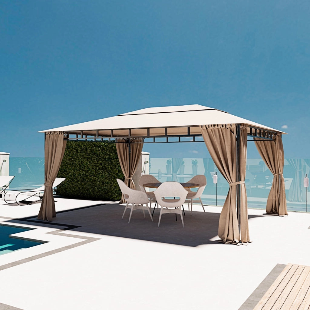 Gazebo Da Giardino 3 x 4 M Con Tende Laterali Richiudibili Struttura In Acciaio Robusto Copertura 180 g/m² Con 4 Teli Laterali Esterno Giardino Piscina Fiere Ombreggiante Privacy Ecrù