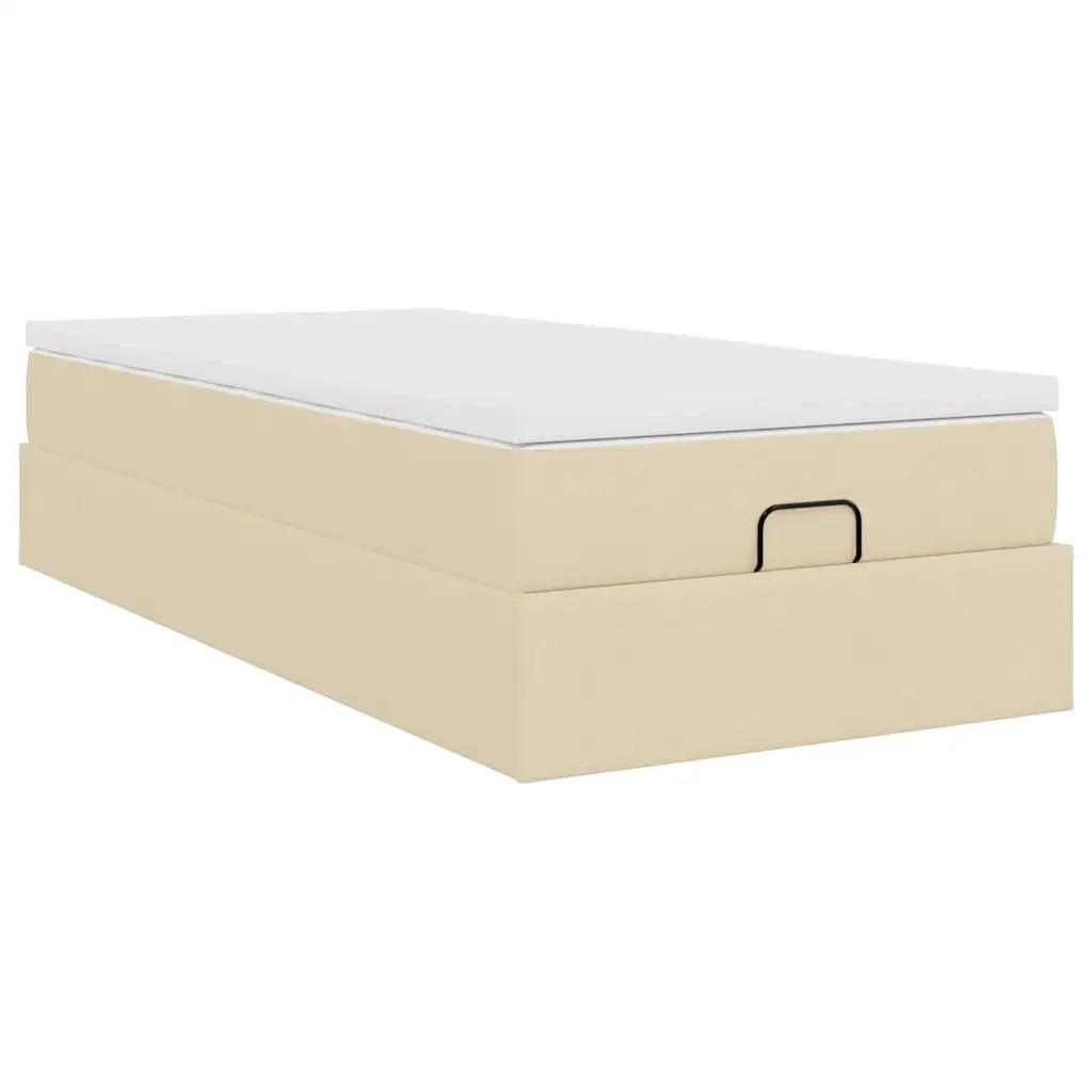 Struttura Letto Pouf con Materasso Crema 90x190 cm in Tessuto 3311076