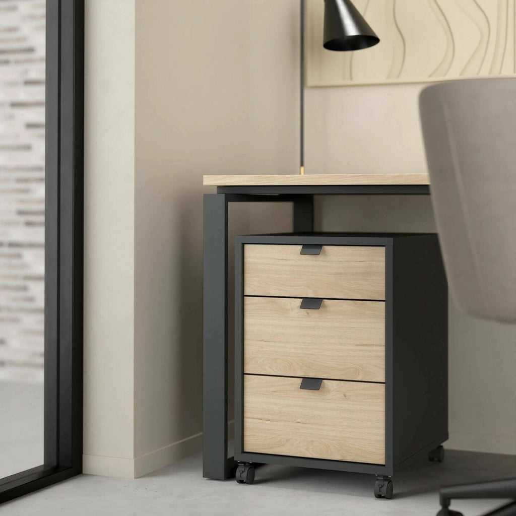 Cassettiera Agazzino, Settimino multiuso, Comò camera da letto, Mobile con cassetti, 48x41 h61 cm, Rovere e Grigio