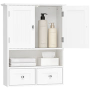 Armadietto Bagno Pensile 2 Ante con Ripiano e 2 Cassetti ¨C zephmum ¨C Legno Bianco