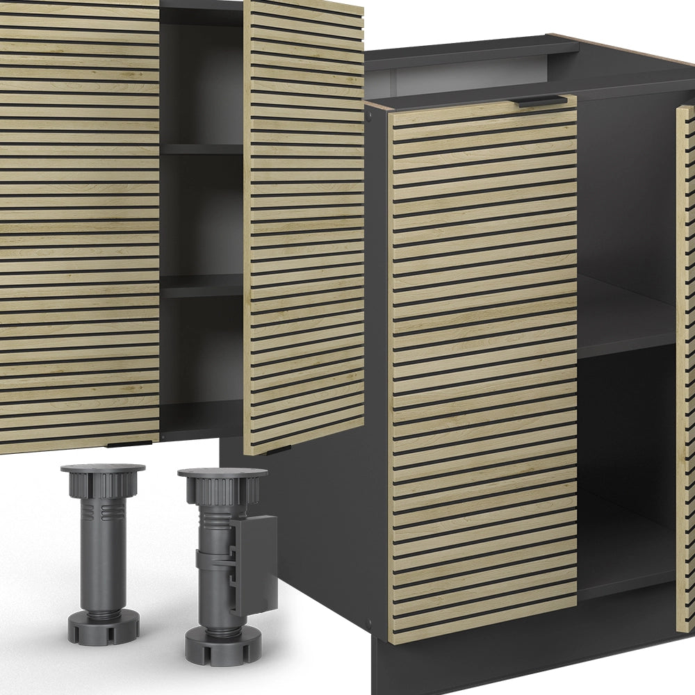 Cucina componibile Fame-Line Pannello in quercia/Antracite 300 cm con armadio alto, senza piano di lavoro Vicco