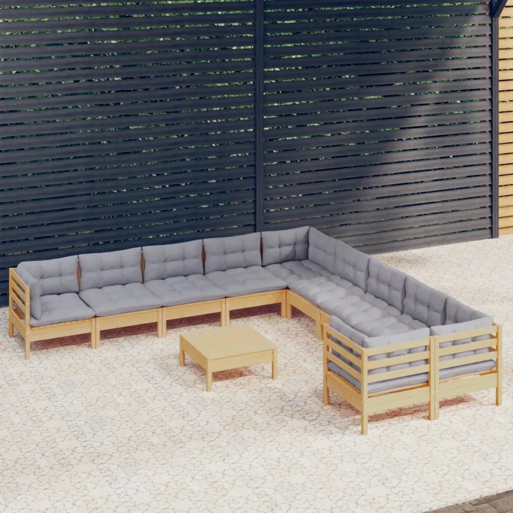 Set Divani da Giardino 11 pz con Cuscini Grigi Massello di Pino cod mxl 39276