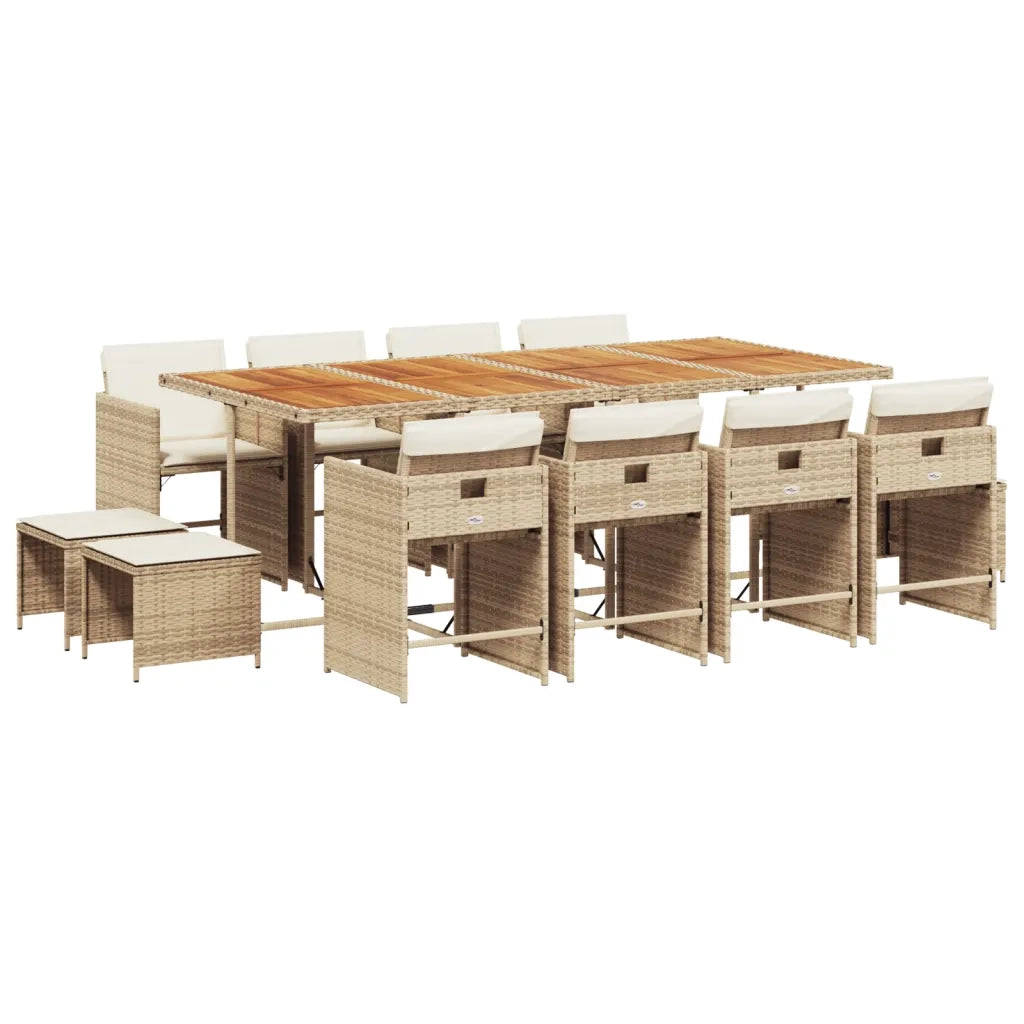 Set da Pranzo da Giardino 13 pz con Cuscini Beige in Polyrattan 3277935