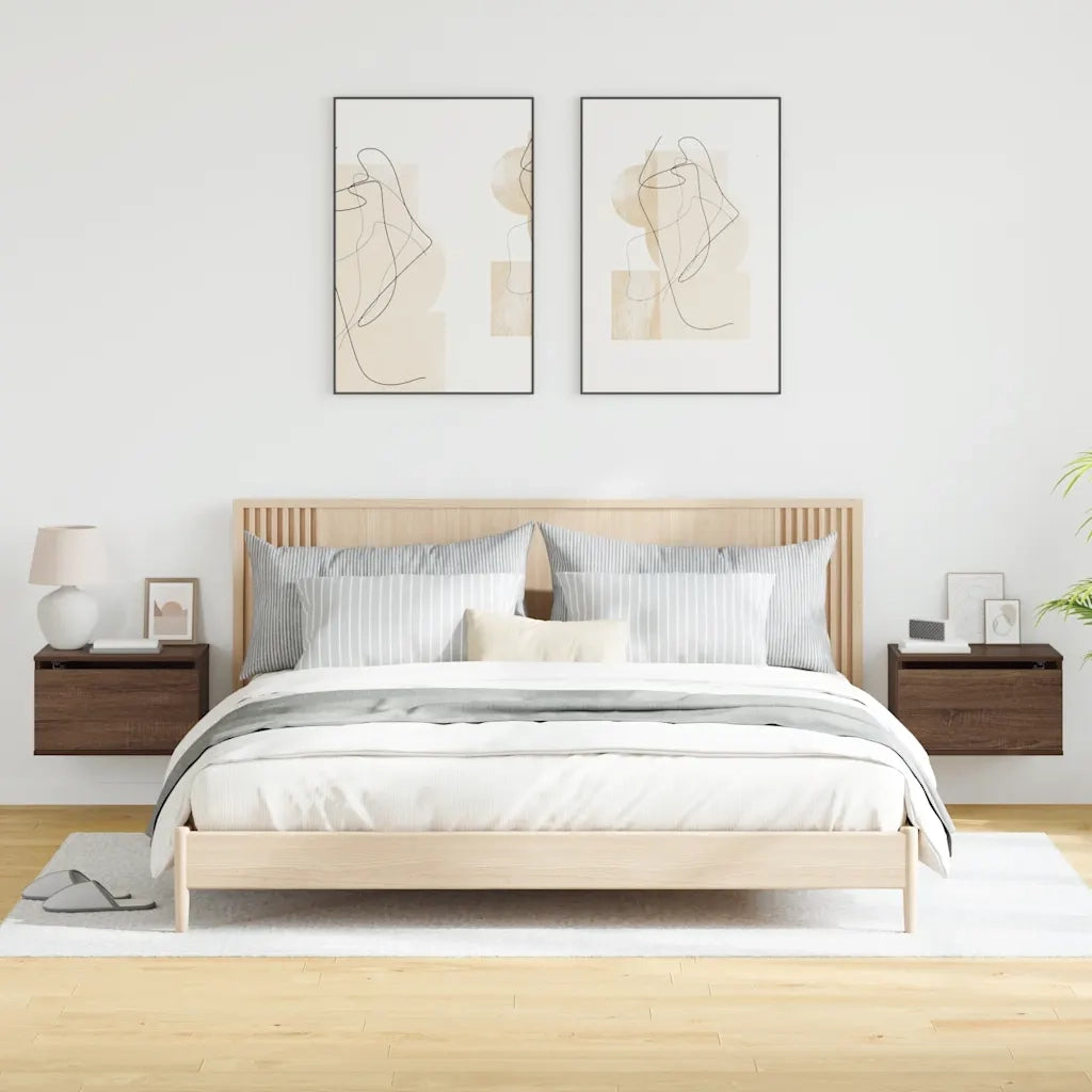 Comodini a Parete con luci LED 2 pz-Set di 2 Tavolino da notte Rovere Marrone 552279